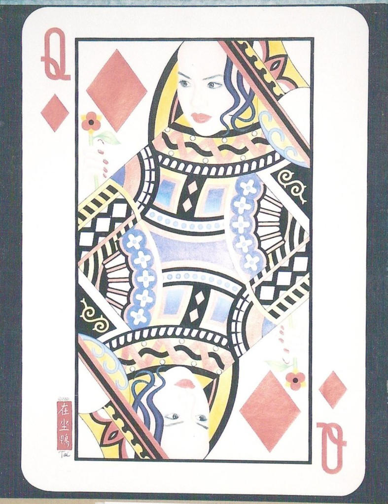 Artist Hangout 49 - Queen of Diamonds (2001) (color pencil & ink) - By Artist Tai Zen