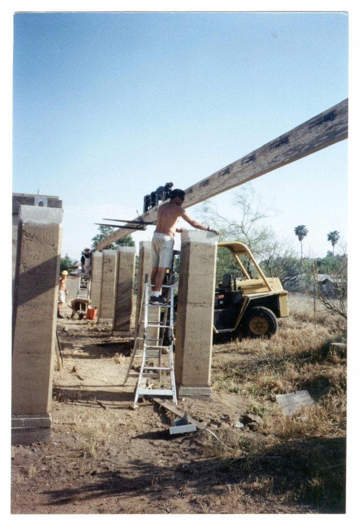 Artist Hangout - Rammed Earth House Construction 25 - Wooden Beams